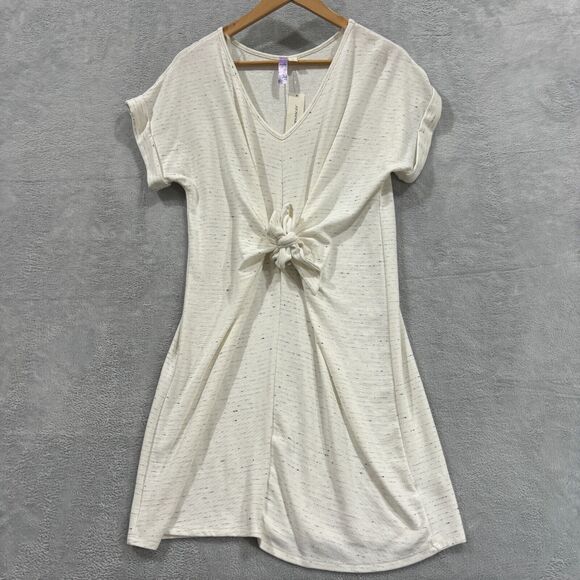 Francesca’s Alya Mini Front Tie V Neck Dress Womens L  Short Sleeve Ivory‎ NWT - Picture 1 of 9